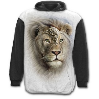 Sweat-shirt  capuche homme noir et blanc  Lion fier en armure