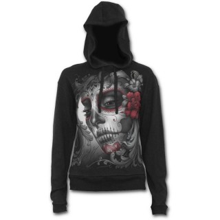 Sweat-shirt gothique feminin avec femme masque et roses