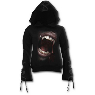 Sweat-shirt gothique femme  bouche de vampire et crane de sang