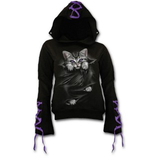 Sweat-shirt gothique femme avec chat gris  griffes sorties et dchirures