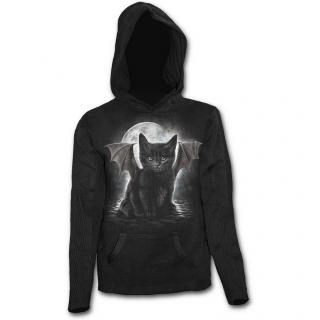 Sweat-shirt gothique femme avec chat noir  ailes et dents de vampire