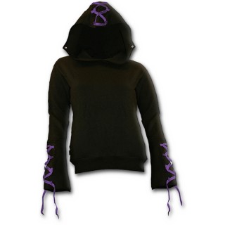 Sweat-shirt gothique femme  capuche et rubans violets