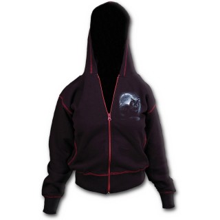 Sweat-shirt gothique femme court avec chat noir  ailes et dents de vampire