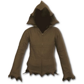 Sweat-shirt gothique femme marron  capuche avec contours "chauve-souris"