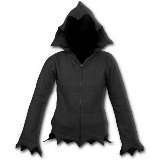 Sweat-shirt gothique femme noir  capuche avec contours "chauve-souris"