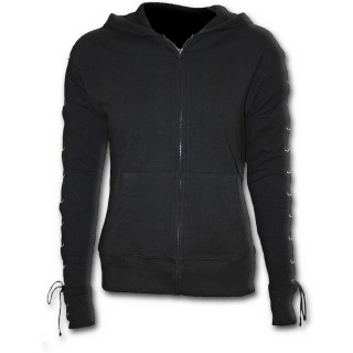 Sweat-shirt gothique femme noir  capuche et lacets