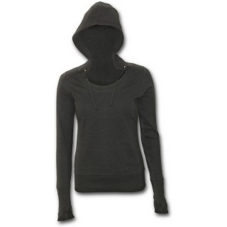 Sweat-shirt gothique femme noir style drap  capuche