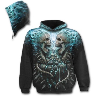 Sweat-shirt gothique homme  cranes en face  face et flammes bleues