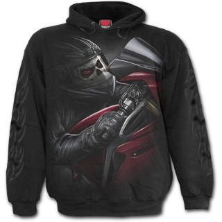 Sweat-shirt gothique homme avec biker dmon sur moto rouge sang