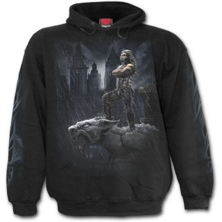 Sweat-shirt gothique homme avec guerrier cybernetique masqu et gargouille