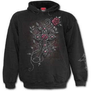 Sweat-shirt gothique homme avec jeune femme religieuse, rose et crucifix