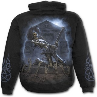 Sweat-shirt gothique homme avec squelette guitariste jouant sur une tombe