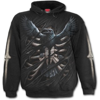 Sweat-shirt gothique homme  corbeau emprisonn dans une cage thoracique