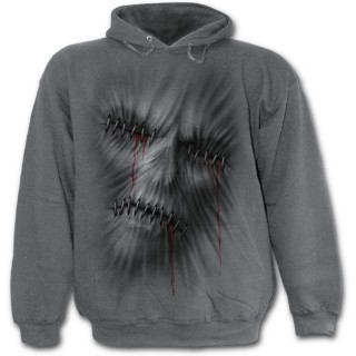 Sweat-shirt gothique homme gris avec visage cousu dans le vtement