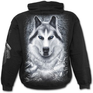 Sweat-shirt gothique homme noir  loup dans une fort enneige