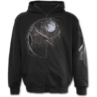 Sweat-shirt gothique homme  zip avec loup et attrape-rves amrindien