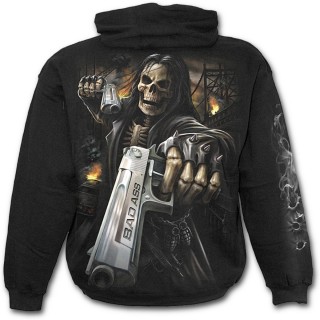 Sweat-shirt gothique homme  zip avec squelette flingueur aux cheveux longs