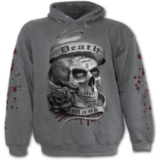 Sweat-shirt homme gothique gris  crane avec rose et masque Catrina Calavera