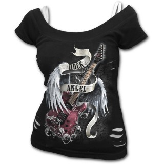 T-shirt débardeur (2en1) femme gothique  avec guitare "Rock Angel"