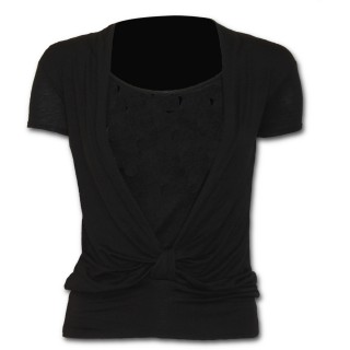 T-shirt dbardeur (2en1) femme gothique noir  manches courtes