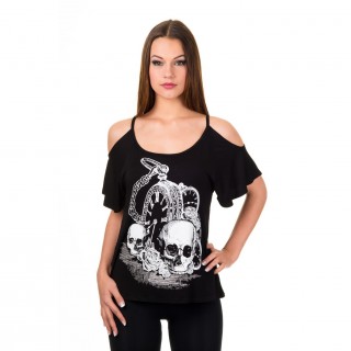 T-shirt femme goth-rock Banned  motif gousset, cranes et roses