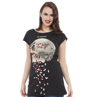 T-shirt Femme goth-rock Jawbreaker à tête de mort bourrée de pillules