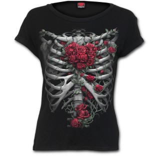 T-shirt femme gothique  cage thoracique et coeur de roses