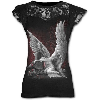 T-shirt femme gothique  dentelle avec ange pleurant son amour defunt