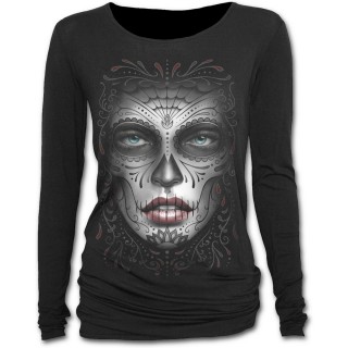 T-shirt femme gothique  manches longues avec masque Catrina Calavera