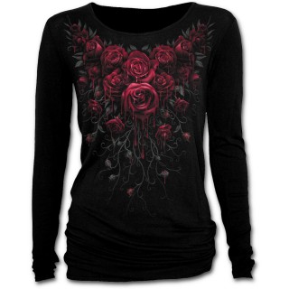 T-shirt femme gothique à manches longues avec roses ensanglantées