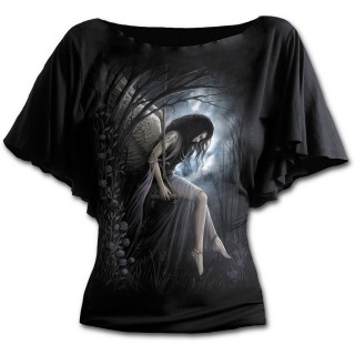 T-shirt femme gothique  manches voiles  avec ange se lamentant sur une balanoire