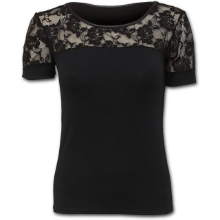 T-shirt femme noir gothique  dentelle de fleurs