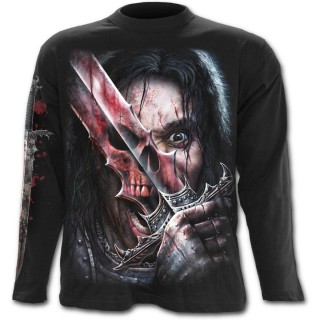 T-shirt gothique homme  manches longues "Esprit de l'pe" avec guerrier squelette en armure