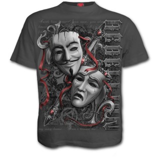 T-shirt homme gris "REBELLION" avec croix et masques vnitiens