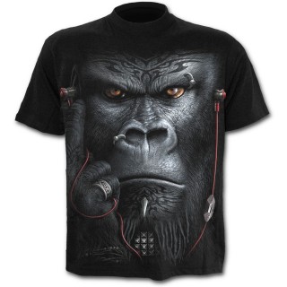 T-shirt homme noir  gorille tatou tribal avec couteurs