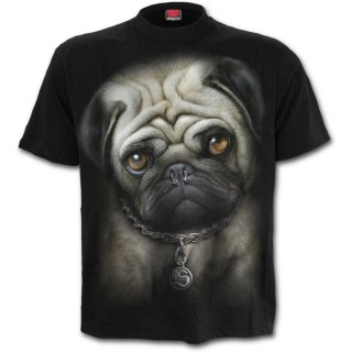 T-shirt homme punk-rock  chien bulldog avec piercing au nez