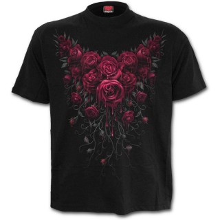 T-shirt mixte gothique noir avec roses ensanglantes