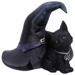 Boucles d'oreilles chat noir sorcier au balai et chapeau.