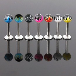 Piercing l�vre Labret imprim� flamme
