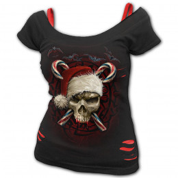 Angel De Mort T-shirt Squelette Gothique Crâne Squelette Rock Vest pour Femme 