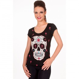 Angel De Mort T-shirt Squelette Gothique Crâne Squelette Rock Vest pour Femme