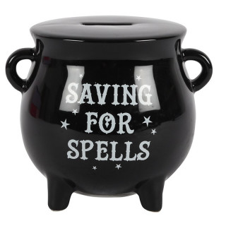Tirelire chaudron en cramique noire "Saving for spells"