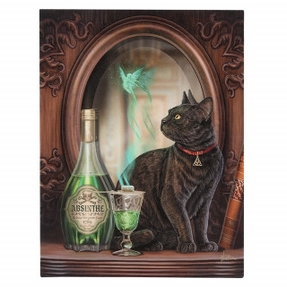Toile canevas à Chat noir et bouteille d'absinthe - Lisa Parker (19x25cm)