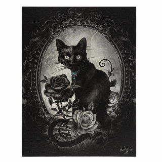 Toile canevas  chat noir et roses - Alchemy (19x25cm)