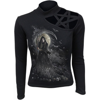 Top femme paule pentacle "Reine de la mort"