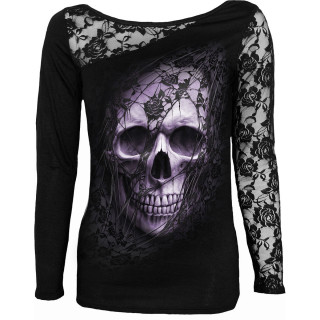 Top femme gothique manche dentelle "LACE SKULL"