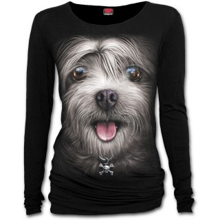 Top femme manches longues  chien avec collier tte de mort