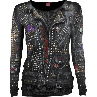 Top femme manches longues imitation tenue Metal Bikeuse