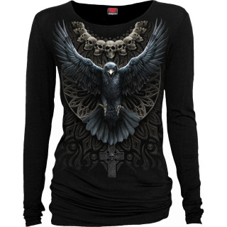 Top manches longues femme  corbeau ailes dployes et cranes