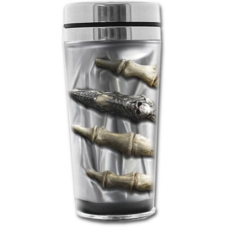 Travel mug thermos gothique travers d'une main squelette (trompe l'oeil)